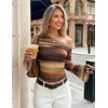 image:imageZESICA Womens Floral Off Shoulder Fall Long Sleeve Y2K Going Out Work TopsBrown