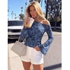 image:imageZESICA Womens Floral Off Shoulder Fall Long Sleeve Y2K Going Out Work TopsDusty Blue