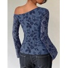 image:imageZESICA Womens Floral Off Shoulder Fall Long Sleeve Y2K Going Out Work TopsDusty Blue