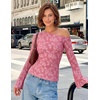 image:imageZESICA Womens Floral Off Shoulder Fall Long Sleeve Y2K Going Out Work TopsPink