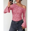 image:imageZESICA Womens Floral Off Shoulder Fall Long Sleeve Y2K Going Out Work TopsPink