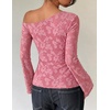 image:imageZESICA Womens Floral Off Shoulder Fall Long Sleeve Y2K Going Out Work TopsPink