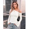 image:imageZESICA Womens Floral Off Shoulder Fall Long Sleeve Y2K Going Out Work TopsWhite