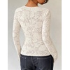 image:imageZESICA Womens Lace Mesh Sheer See Through Long Sleeve TopsApricot