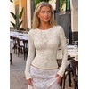 image:imageZESICA Womens Lace Mesh Sheer See Through Long Sleeve TopsApricot
