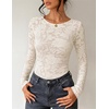 image:imageZESICA Womens Lace Mesh Sheer See Through Long Sleeve TopsApricot