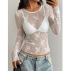 image:imageZESICA Womens Lace Mesh Sheer See Through Long Sleeve TopsIvory