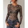 image:imageZESICA Womens Lace Mesh Sheer See Through Long Sleeve TopsLeopard