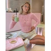 image:imageZESICA Womens Lace Mesh Sheer See Through Long Sleeve TopsPink