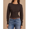 image:imageZESICA Womens Long Sleeve Fitted Waist Knit Cardigan SweatersCoffee