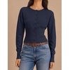 image:imageZESICA Womens Long Sleeve Fitted Waist Knit Cardigan SweatersNavy