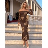 image:imageZESICA Womens Long Sleeve Off Shoulder Maxi Fall Mesh Wedding Guest DressesFloral Brown