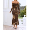 image:imageZESICA Womens Long Sleeve Off Shoulder Maxi Fall Mesh Wedding Guest DressesFloral Brown