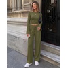 image:imageZESICA Womens Two Piece Outfits 2026 Fall Matching Lounge Sets with PocketArmy Green