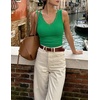 image:imageZESICA Womens V Neck Lace Tanks Summer Sleeveless Cami ShirtsGreen