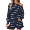 image:imageZESICA Womens 2 Piece Striped Casual Long Sleeve Sweater Shorts SetsNavy