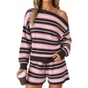image:imageZESICA Womens 2 Piece Striped Casual Long Sleeve Sweater Shorts SetsPink