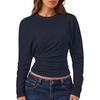 image:imageZESICA Womens Batwing Long Sleeve Shirts Cinched Waist Crop Going Out TopsNavy