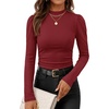 image:imageZESICA Womens Business Casual Ruched Ribbed Long Sleeve TopsRed