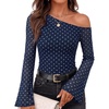 image:imageZESICA Womens Floral Off Shoulder Fall Long Sleeve Y2K Going Out Work TopsNavy Polka Dot