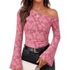 image:imageZESICA Womens Floral Off Shoulder Fall Long Sleeve Y2K Going Out Work TopsPink