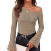 image:imageZESICA Womens Floral Off Shoulder Fall Long Sleeve Y2K Going Out Work TopsPlaid Brown