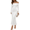 image:imageZESICA Womens Long Sleeve Off Shoulder Maxi Fall Mesh Wedding Guest DressesWhite