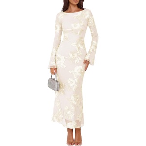 image:imageZESICA Women Fall Long Sleeve Wedding Guest Cocktail Midi DressApricot