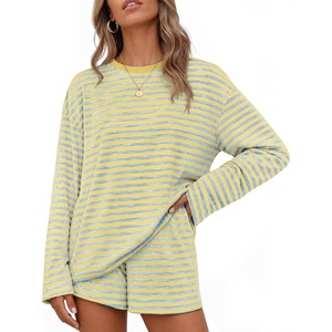image:imageZESICA Womens 2 Piece Striped Short Sets Fall Lounge OutfitJonquil