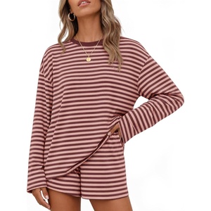 image:imageZESICA Womens 2 Piece Striped Short Sets Fall Lounge OutfitPink