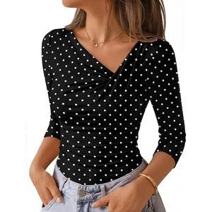 image:imageZESICA Womens 34 Sleeve Asymmetrical Fall Shirts Ruched Going Out TopsBlack Polka Dot