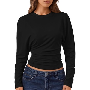 image:imageZESICA Womens Batwing Long Sleeve Shirts Cinched Waist Crop Going Out TopsBlack