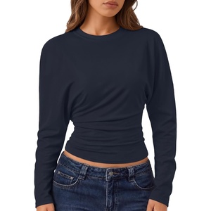 image:imageZESICA Womens Batwing Long Sleeve Shirts Cinched Waist Crop Going Out TopsNavy
