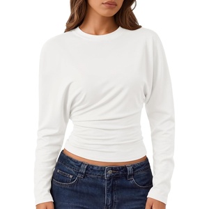 image:imageZESICA Womens Batwing Long Sleeve Shirts Cinched Waist Crop Going Out TopsWhite