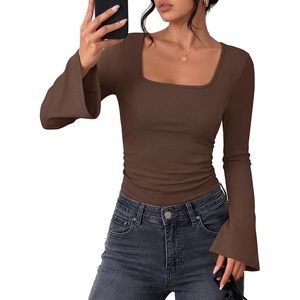 image:imageZESICA Womens Fall Bell Long Sleeve Going Out Tops Dressy Casual Work ShirtBrown