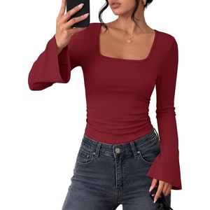 image:imageZESICA Womens Fall Bell Long Sleeve Going Out Tops Dressy Casual Work ShirtBurgundy