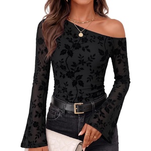 image:imageZESICA Womens Floral Off Shoulder Fall Long Sleeve Y2K Going Out Work TopsBlack