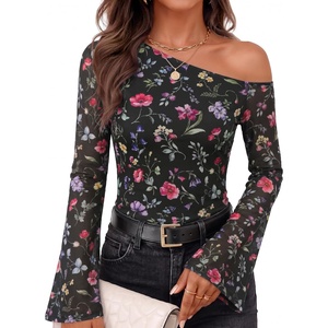image:imageZESICA Womens Floral Off Shoulder Fall Long Sleeve Y2K Going Out Work TopsFloral Black