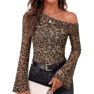 image:imageZESICA Womens Floral Off Shoulder Fall Long Sleeve Y2K Going Out Work TopsLeopard
