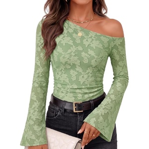 image:imageZESICA Womens Floral Off Shoulder Fall Long Sleeve Y2K Going Out Work TopsLight Green