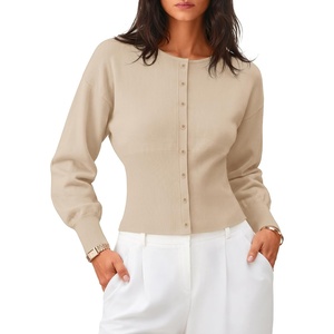 image:imageZESICA Womens Long Sleeve Fitted Waist Knit Cardigan SweatersApricot
