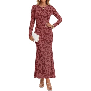 image:imageZESICA Womens Long Sleeve Floral Maxi Bodycon Fall Wedding Guest DressesBrown