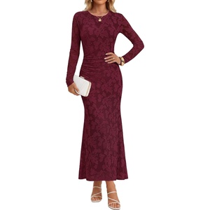 image:imageZESICA Womens Long Sleeve Floral Maxi Bodycon Fall Wedding Guest DressesBurgundy