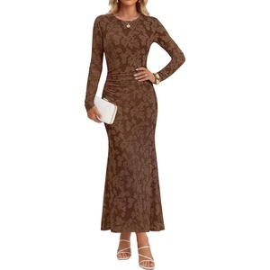 image:imageZESICA Womens Long Sleeve Floral Maxi Bodycon Fall Wedding Guest DressesCoffee