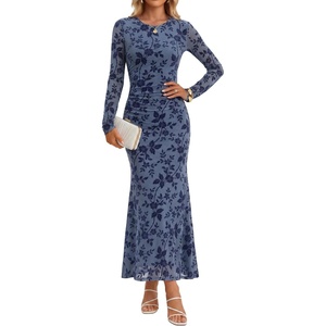 image:imageZESICA Womens Long Sleeve Floral Maxi Bodycon Fall Wedding Guest DressesDusty Blue