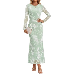 image:imageZESICA Womens Long Sleeve Floral Maxi Bodycon Fall Wedding Guest DressesLight Green