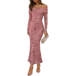 image:imageZESICA Womens Long Sleeve Off Shoulder Maxi Fall Mesh Wedding Guest DressesDusty Pink