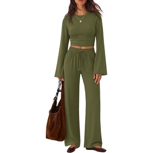 image:imageZESICA Womens Two Piece Outfits 2026 Fall Matching Lounge Sets with PocketArmy Green
