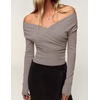 image:imageZESICA Womens 2026 Fall Long Sleeve Wrap Off Shoulder Y2K Going Out TopsTaupe