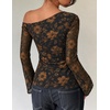 image:imageZESICA Womens Floral Off Shoulder Fall Long Sleeve Y2K Going Out Work TopsFloral Gold